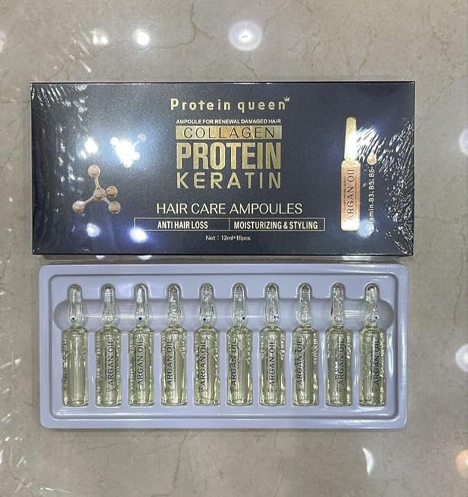 Protein queen Brazilian Nourishing Keratin Argan Oil Ampoule Collagen Moisturizing Treatment Repairing Hair Serum Vegan 13ml*10pcs - Image 2